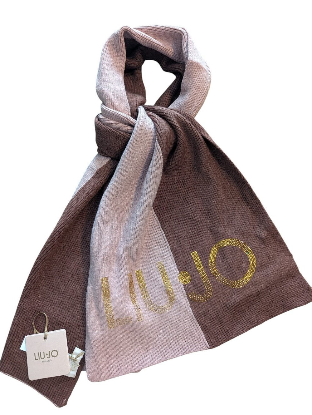 LIU·JO Milano Donna Two-Tone Knit Scarf in Soft Dusty Pink and Brown